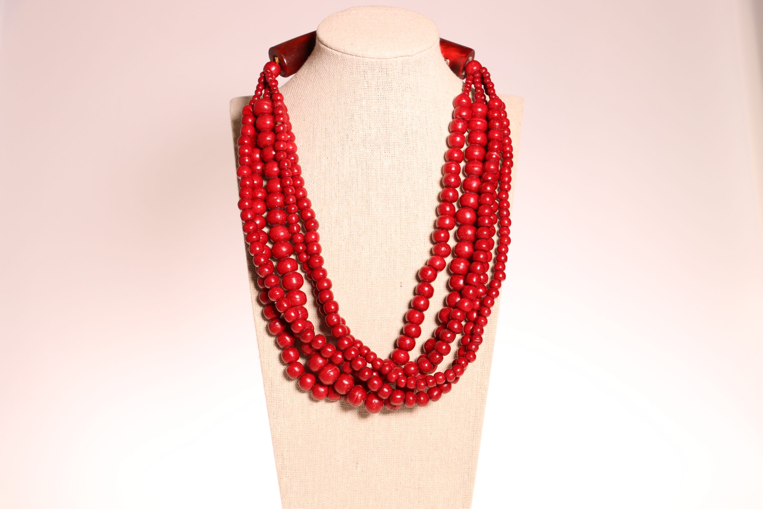 Women's Red Wooden Bead Necklace, Statement Necklace, Choose Color,  Lightweight Chunky Bead Necklace, Cranberry Necklace, Holiday Necklace 