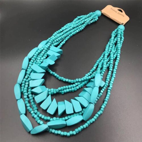 Wooden multi-layer beaded long necklace, bohemian and Afric