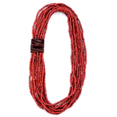 Erik & Mike - Glass Bead Necklace wooden buckle clasp Antique Coral