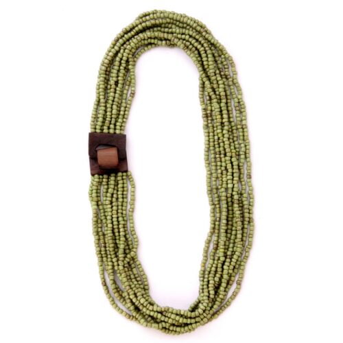 Erik & Mike - Glass Bead Necklace wooden buckle clasp Antique Lime