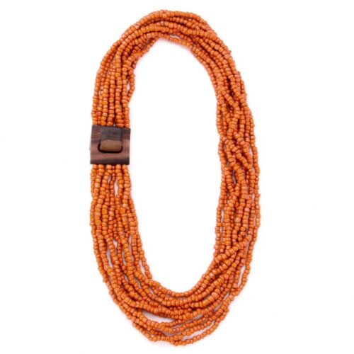 Erik & Mike - Glass Bead Necklace wooden buckle clasp Antique Orange