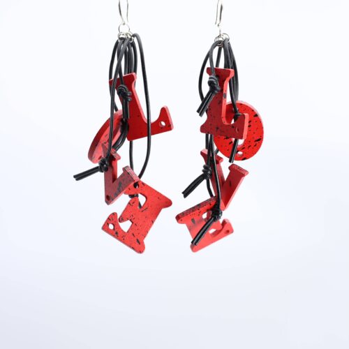 Big LOVE on Leatherette Earrings- Hand painted