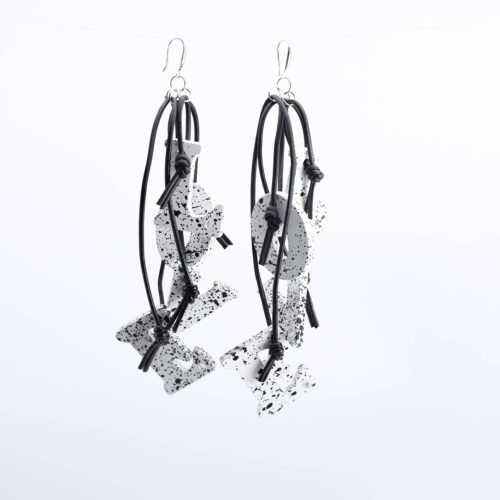 Big LOVE on Leatherette Earrings- Hand painted-White and Black