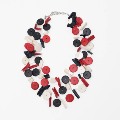 Red and Black Triple Strand Elaine Statement Necklace